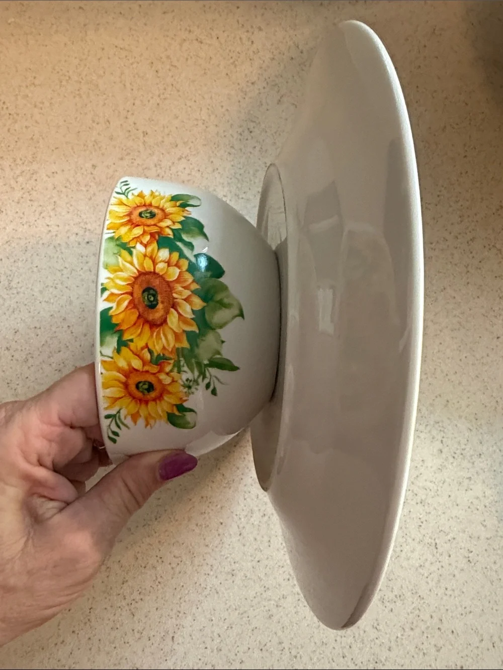 Sunflower Motif Ceramic Serving Plate - Bright Yellow Floral Dual Purpose